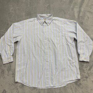 Vintage 80s 90s LL Bean Button Down Shirt Mens XL Blue Yellow White Striped